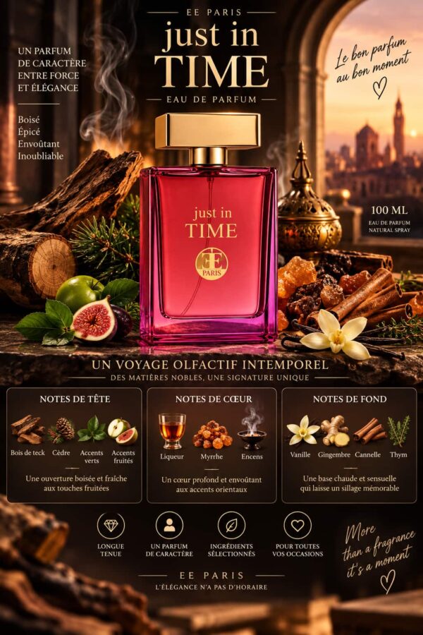 Just in Time Eau de Parfum 100ml – Parfum boisé épicé et vanillé