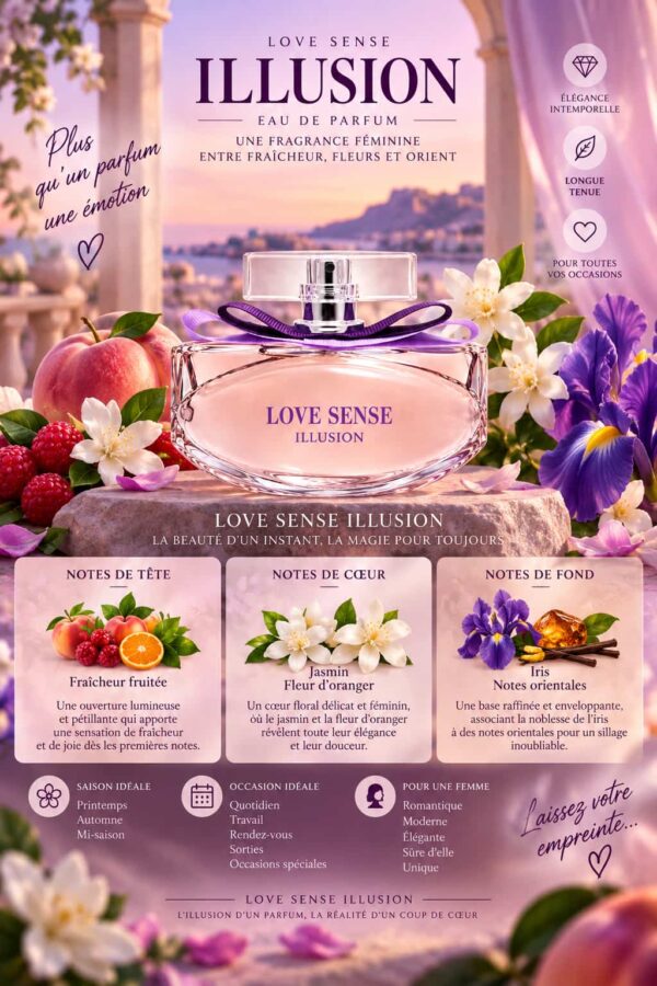 Love Sense Illusion Eau de Parfum Femme 90ml – Parfum floral fruité oriental