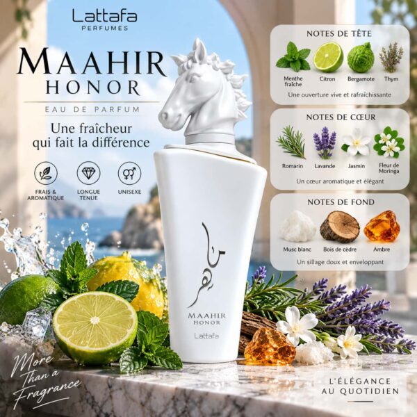 Maahir Honor Lattafa – Eau de Parfum Unisexe 100ml Maahir Honor Lattafa – Eau de Parfum Unisexe 100ml