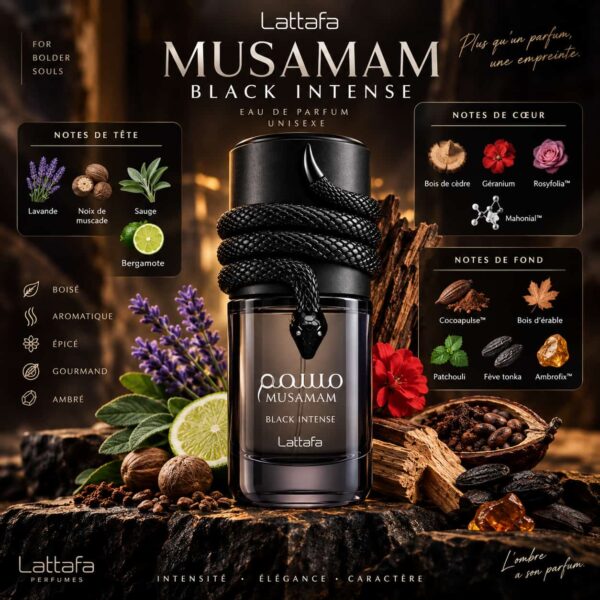 Musamam Black Intense Lattafa Eau de Parfum Unisexe 100ml Musamam Black Intense Lattafa Eau de Parfum Unisexe 100ml