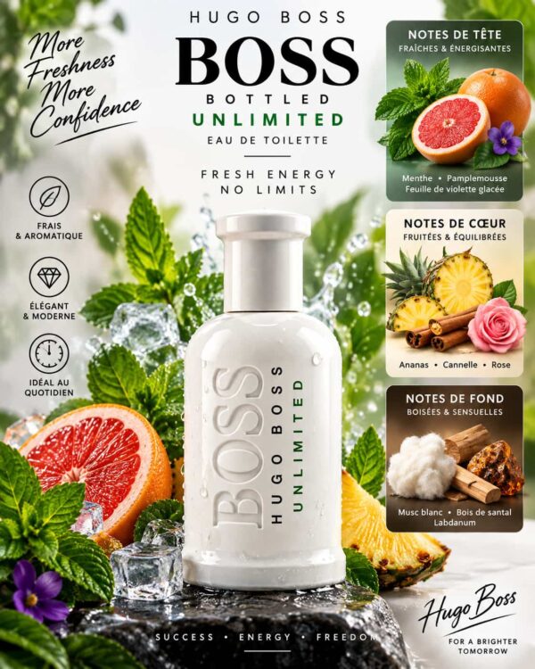 BOSS Bottled Unlimited Tester Original – menthe, ananas, musc blanc, santal et labdanum