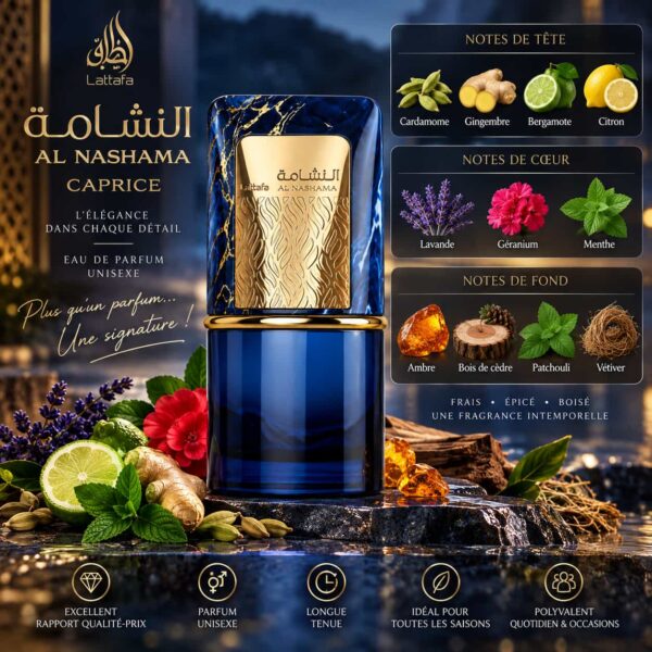 Al Nashama Caprice Lattafa Eau de Parfum Unisexe 100ml