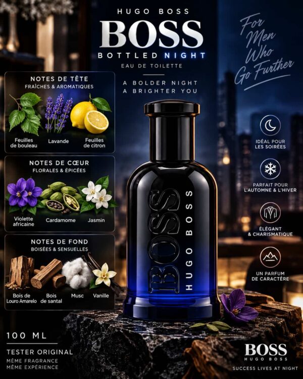 BOSS Bottled Night Tester Original – lavande, cardamome, santal, musc et vanille BOSS Bottled Night Tester Original – lavande, cardamome, santal, musc et vanille