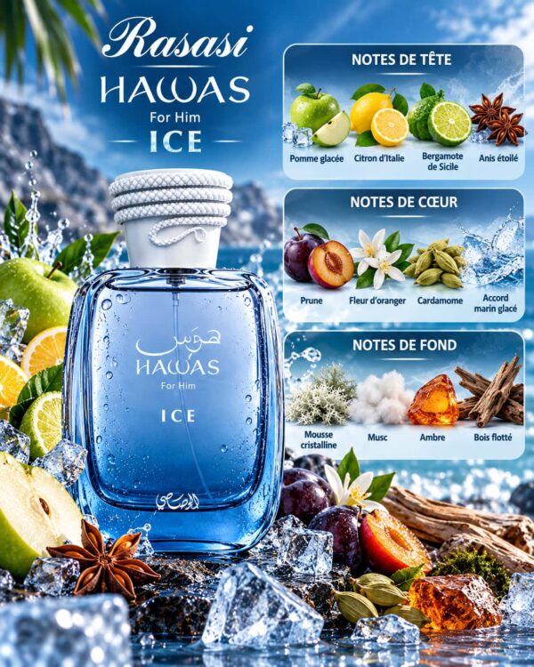 Rasasi Hawas Ice 100ml avec boîte Rasasi Hawas Ice 100ml avec boîte