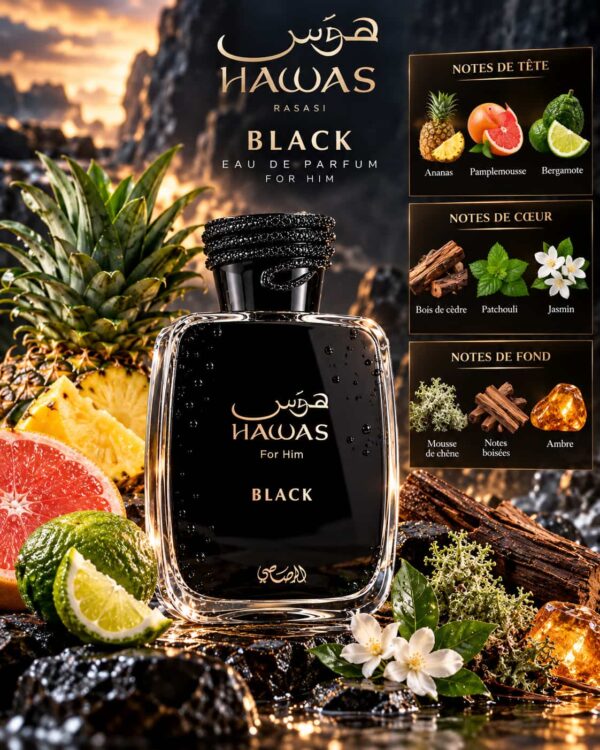 Rasasi Hawas Black 100ml avec boîte Rasasi Hawas Black 100ml avec boîte
