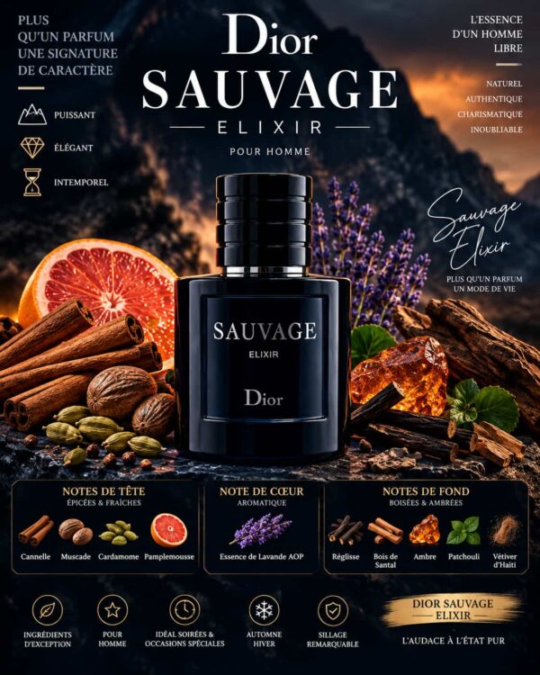 Dior Sauvage Elixir Tester Original – cannelle, lavande, réglisse, santal et ambre