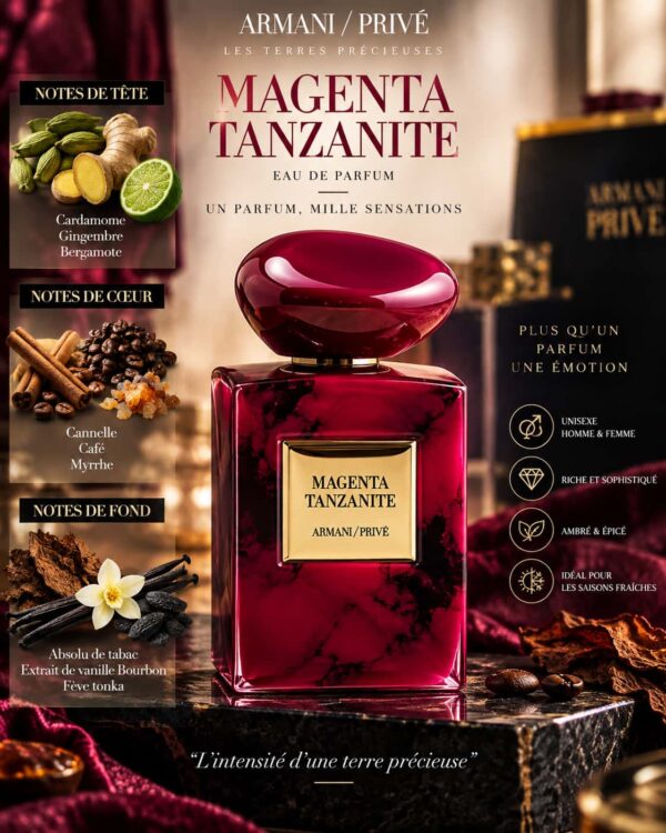 Magenta Tanzanite Tester Original – cardamome, café, tabac, vanille Bourbon et fève tonka Magenta Tanzanite Tester Original – cardamome, café, tabac, vanille Bourbon et fève tonka