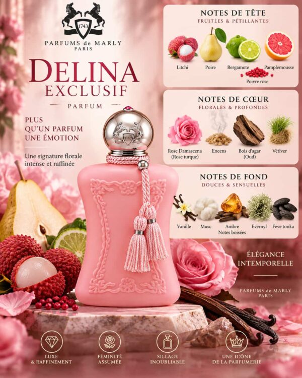 Delina Exclusif – litchi, poire, rose Damascena, encens et vanille Delina Exclusif – litchi, poire, rose Damascena, encens et vanille