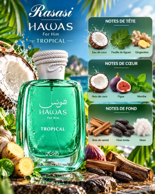 Rasasi Hawas Tropical – coco, figue, menthe et bois de santal