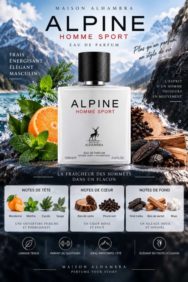 Alpine Homme Sport Maison Alhambra 100ml – Notes mandarine, menthe, cèdre, tonka et santal