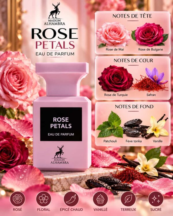 Rose Petals Maison Alhambra – rose, safran, patchouli, fève tonka et vanille